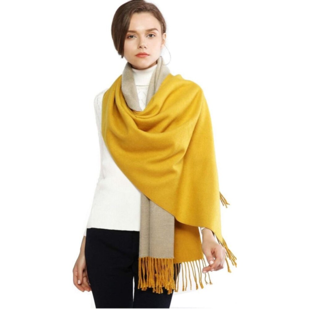 Osadia CashmereLike Wool Double Sided Two Color Scarf Yellow &Gray